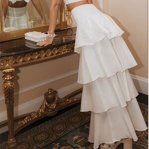 Show Me Your Mumu Katrina Swing Layered Maxi Skirt White Taffeta